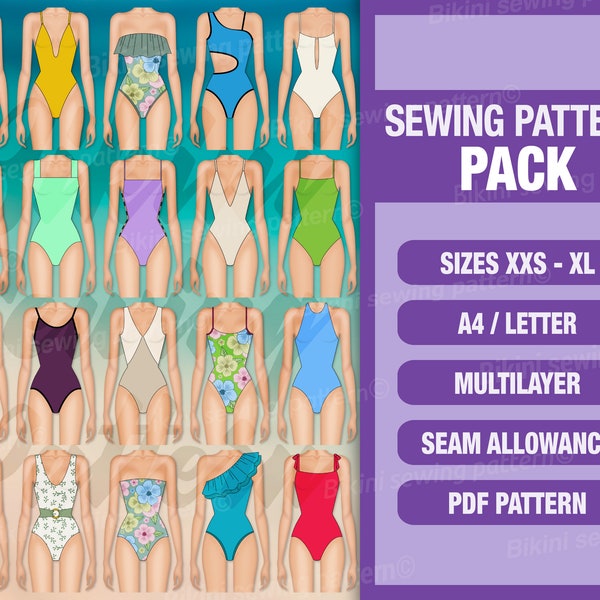 Bikini pattern PDF. Sewing pattern. One piece pattern PDF. Swimsuit Bikini sewing pattern. Swimwear pattern. Women bodysuit swimsuit. Bundle