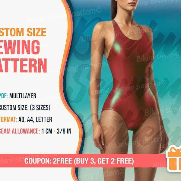 Bikini set pattern PDF. Swimsuit pattern PDF. Custom-size. Sizes xxs-xxl. Bikini pattern. Sewing pattern. Beginner Pattern. Easy pattern