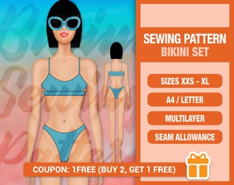 Bikini pattern PDF. Sewing pattern. Swimsuit pattern PDF. Patterns for women. Swimsuit sewing pattern. Swimwear pattern. Women swimsuit.