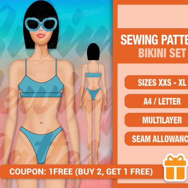 Bikini pattern PDF. Sewing pattern. Swimsuit pattern PDF. Patterns for women. Swimsuit sewing pattern. Swimwear pattern. Women swimsuit.