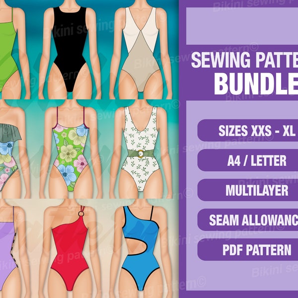 Bikini pattern PDF. Sewing patterns. Swimsuit pattern PDF. Swimsuit Bikini sewing pattern. Swimwear pattern. Bundle sewing pattern