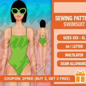 Swimsuit pattern PDF. Sewing pattern. Bikini pattern PDF. Patterns for women. Swimsuit sewing pattern. Swimwear pattern. Women swimsuit.