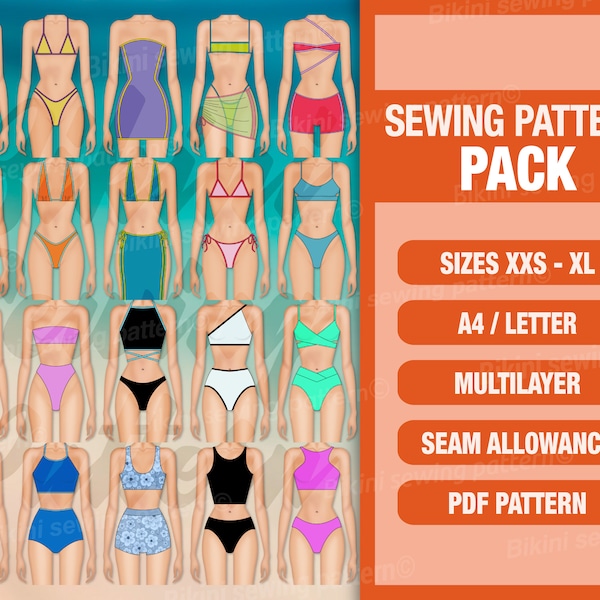 Bikini-Muster PDF. Schnittmuster. Badeanzug-Muster PDF. Schnittmuster für einen Badeanzug. Bademodenmuster. Damen-Bodysuit-Badeanzug.