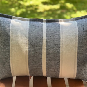 Striped Neutral Coastal Pillow Cover, Blue Striped Ivory Throw Pillow, Neutral Coastal Throw Pillow, Blue Striped Ivory Natural Linen, 14x20