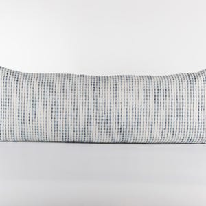 Textured Blue Striped Lumbar Pillow Cover: Natural Cotton (14x36)