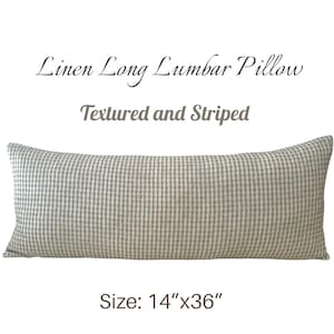 Linen Lumbar Pillow Cover 14x36 – Textured Striped Decorative Throw Pillow – Long Cushion for Sofa, Bed or Bench – Neutral Modern Home Decor