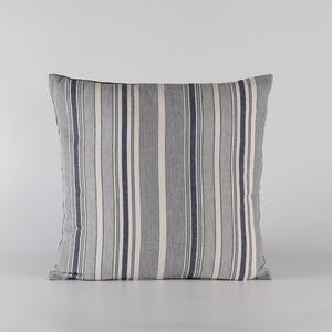 Navy Blue Striped Linen Pillow Cover: Modern Coastal Throw Pillow