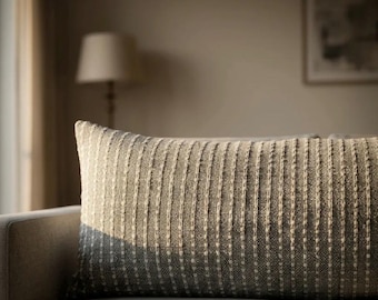 Cream Striped Lumbar Pillow Cover: Neutral Textured Linen, 14x36