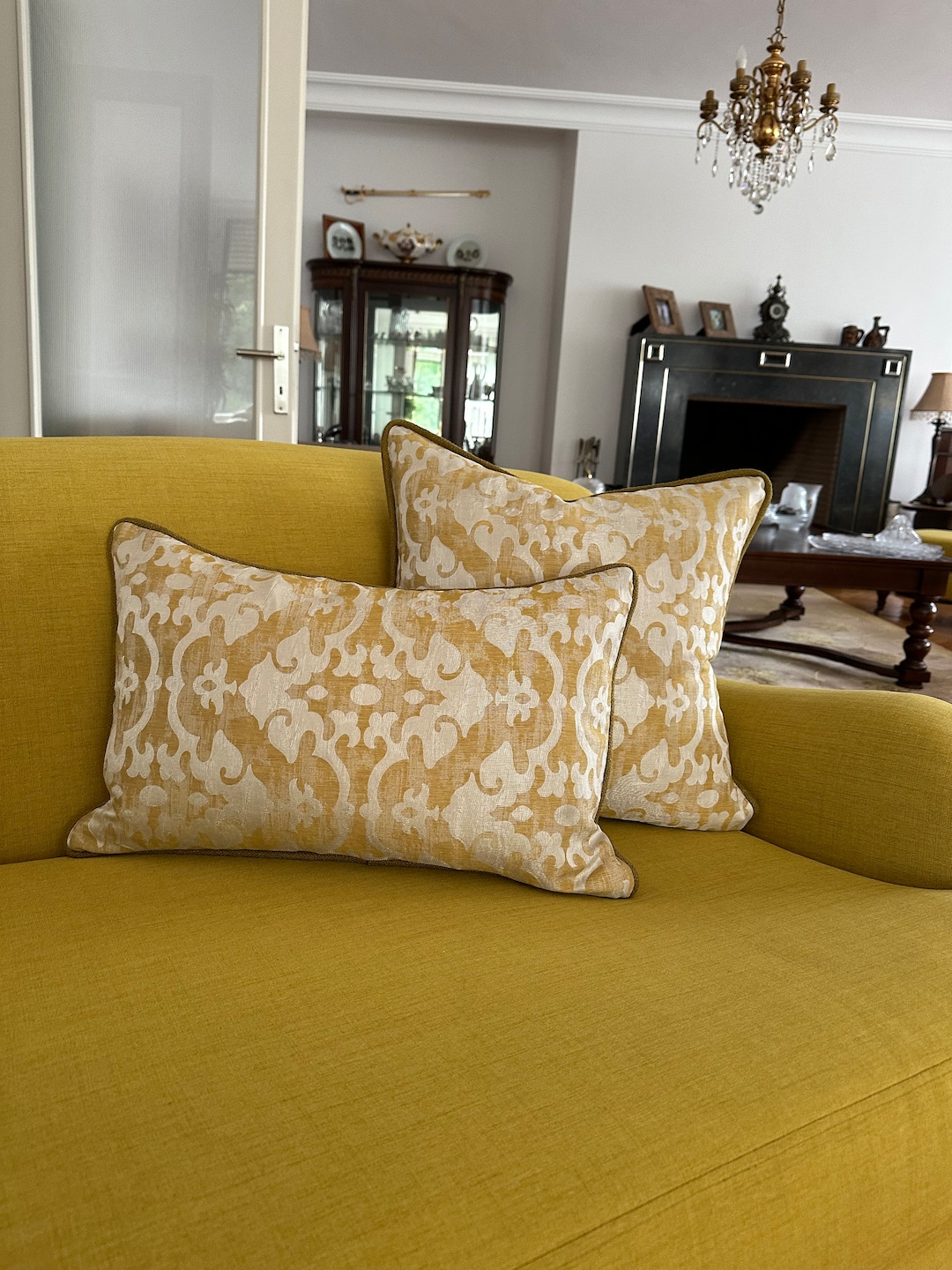 Mustard Yellow Pillow Cover With Piping Unique Design Luxury Etsy