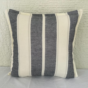 Navy Blue Striped Throw Pillow Cover: Coastal Farmhouse Linen Blend