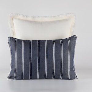 Coastal Blue Striped Linen Pillow Cover, Denim Blue Pillow Cover, Blue White Nautical Lumbar Pillow,  Navy Blue Sailor Pillow Cover, 14x20