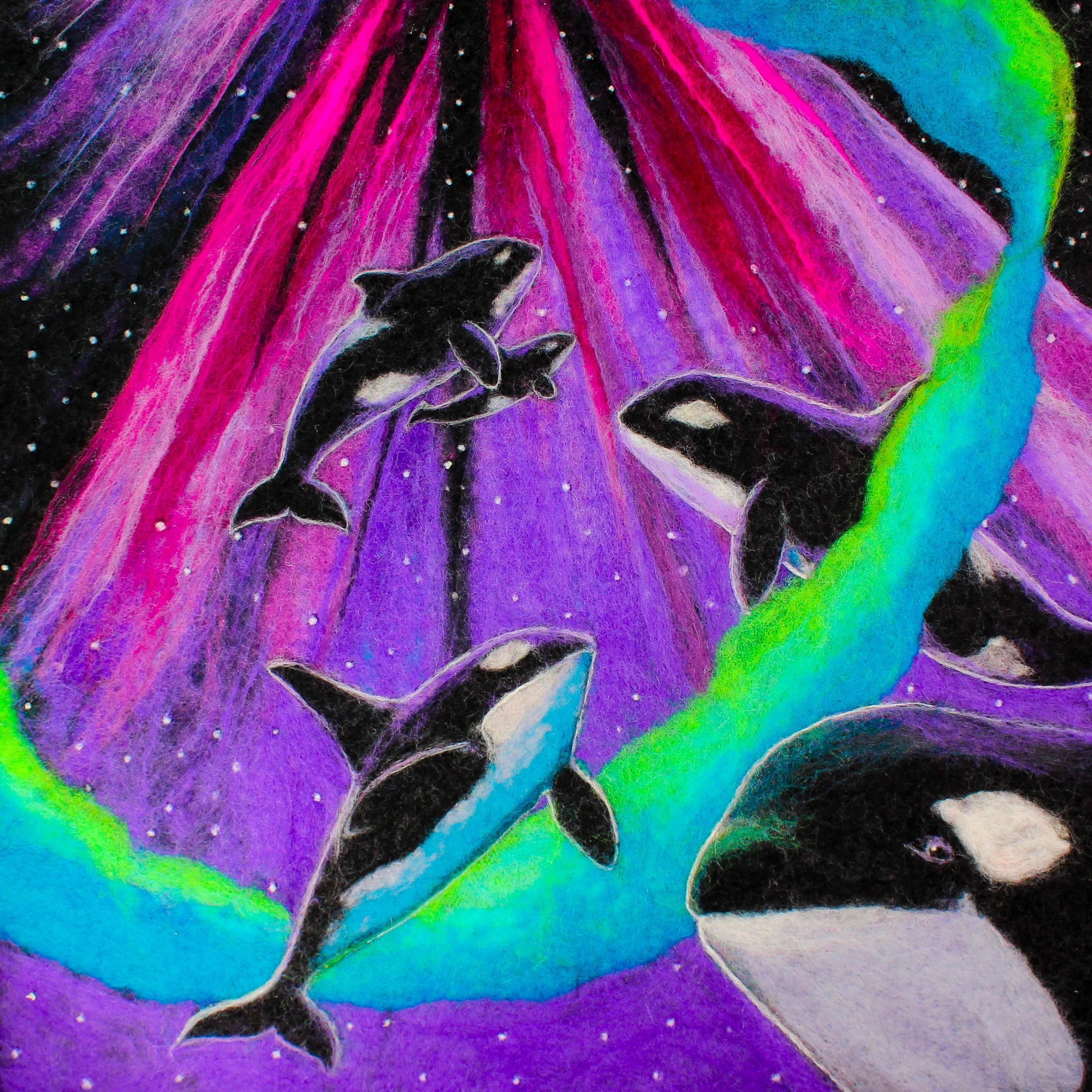 Orca Whale Aurora Borealis Art Print: Spellbound Sea Wolves (12x12