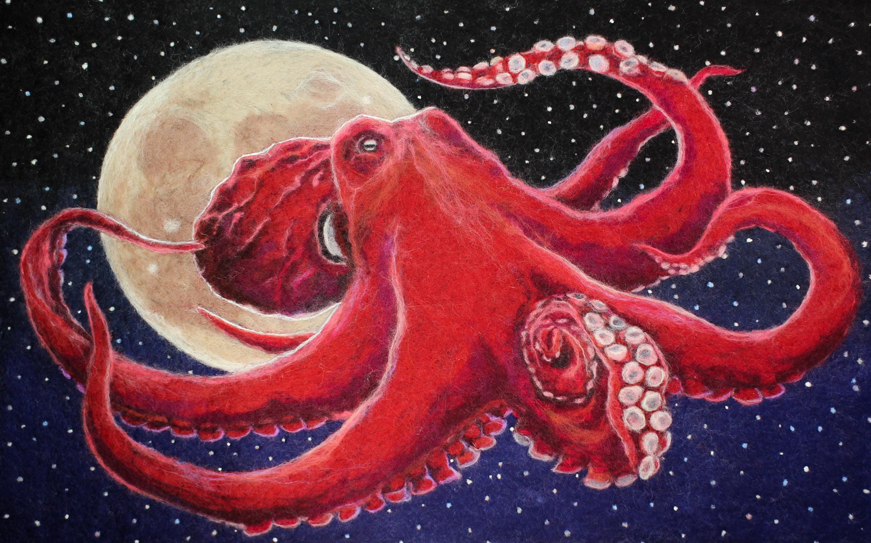 CLASS ACT ルーニー・テューンズ アート Octopus Space Art Print: Hunters Moon, Red Giant Pacific Octopus