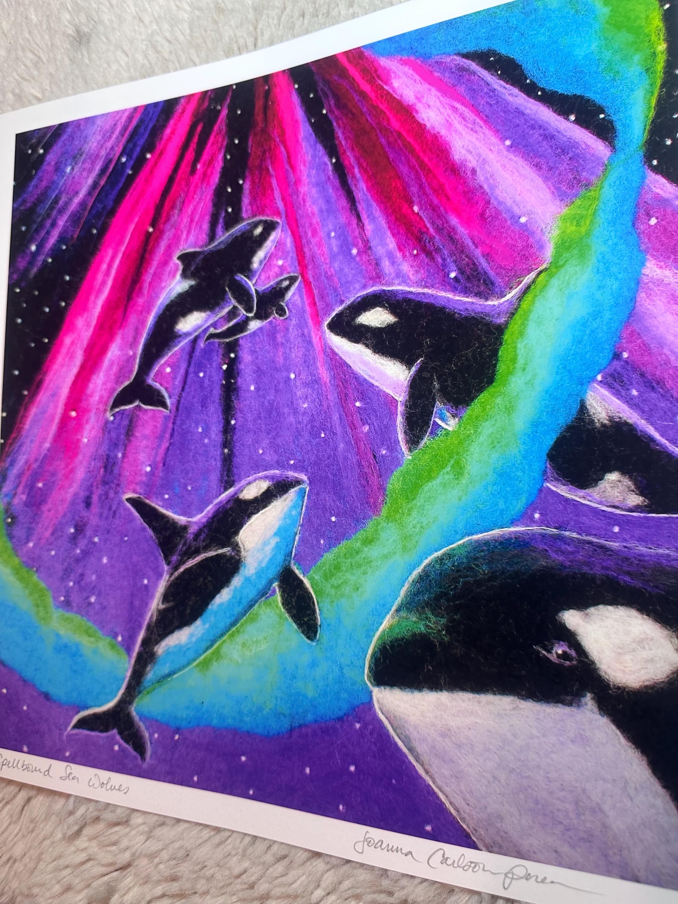 Orca Whale Aurora Borealis Art Print: Spellbound Sea Wolves (12x12