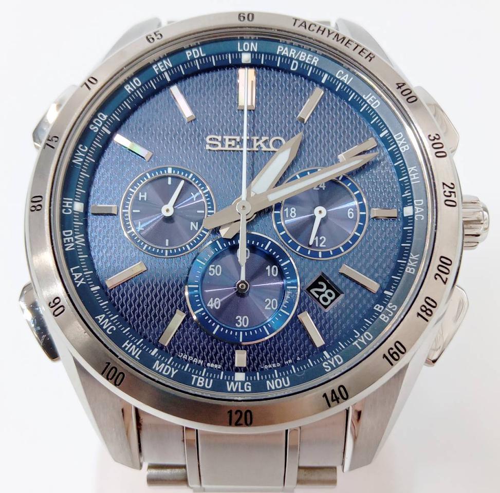 Seiko Brightz 8B92-0AB0 SS Solar セイコー ブライツ ソーラー電波修正 フルオートカレンダー他/ネジロック竜頭/純正ブレス/箱/保証書 SEIKO Brightz Radio Wave Solar Chronograph Men\u0027s Watch Black 8B92