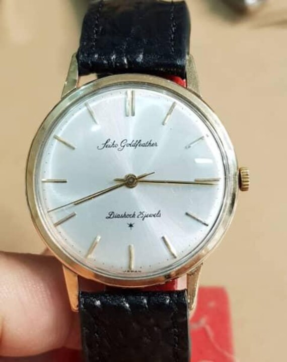 Hermoso JDM de alta gama Seiko Goldfeather cuerda manual caja AGF esfera plateada reacondicionado Etsy Espana