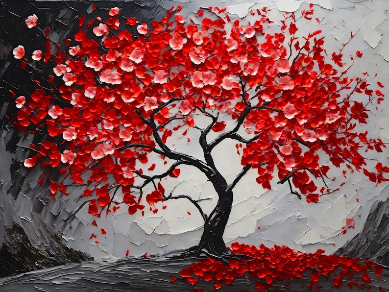 An Intensely Shaded and Colored Cherry Tree on Stretched Canvas. an Amazing Piece of Wall Art