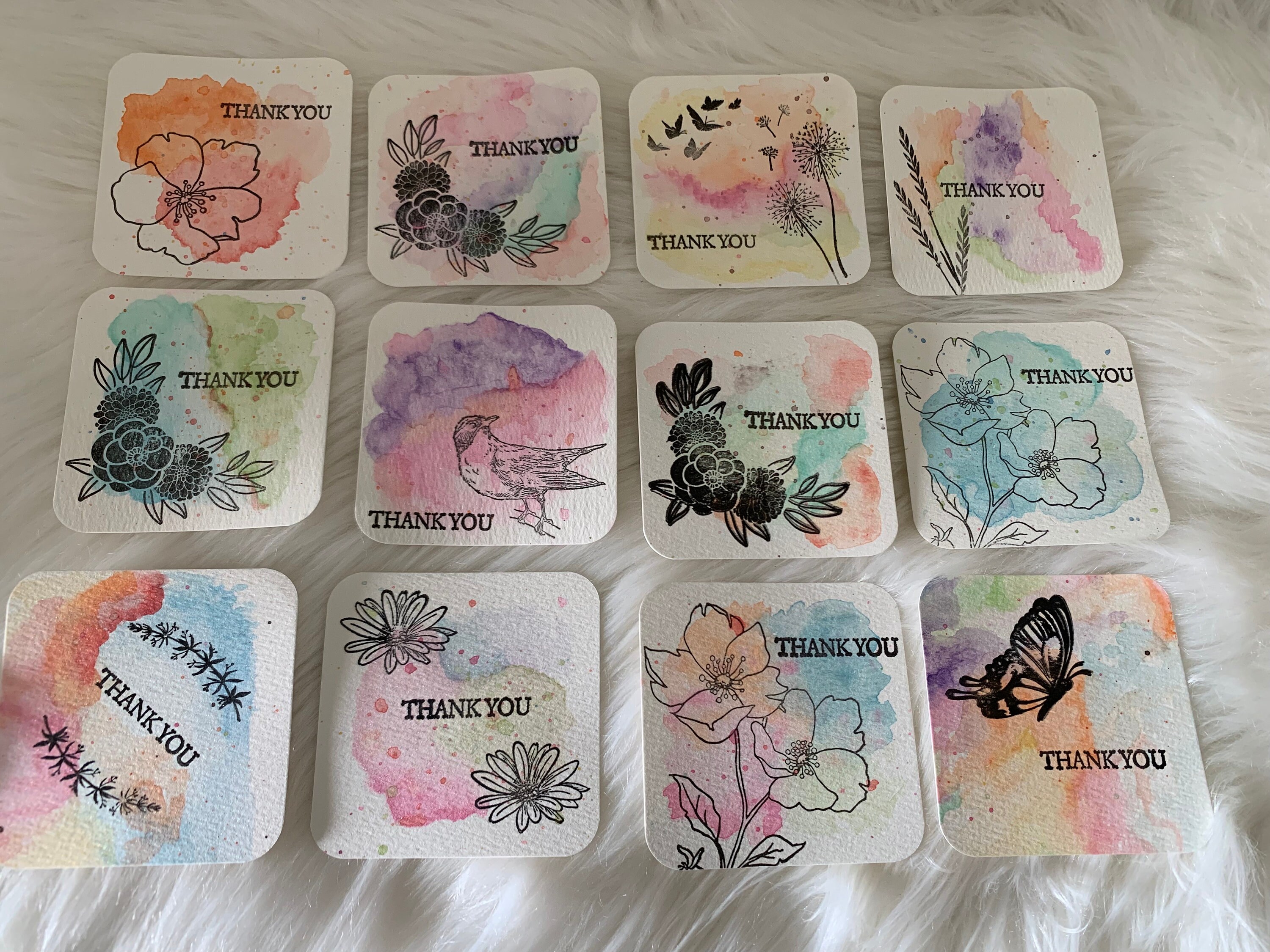 Watercolor Thank You Cards, Handmade Mini Note Cards (set of 12) - Etsy