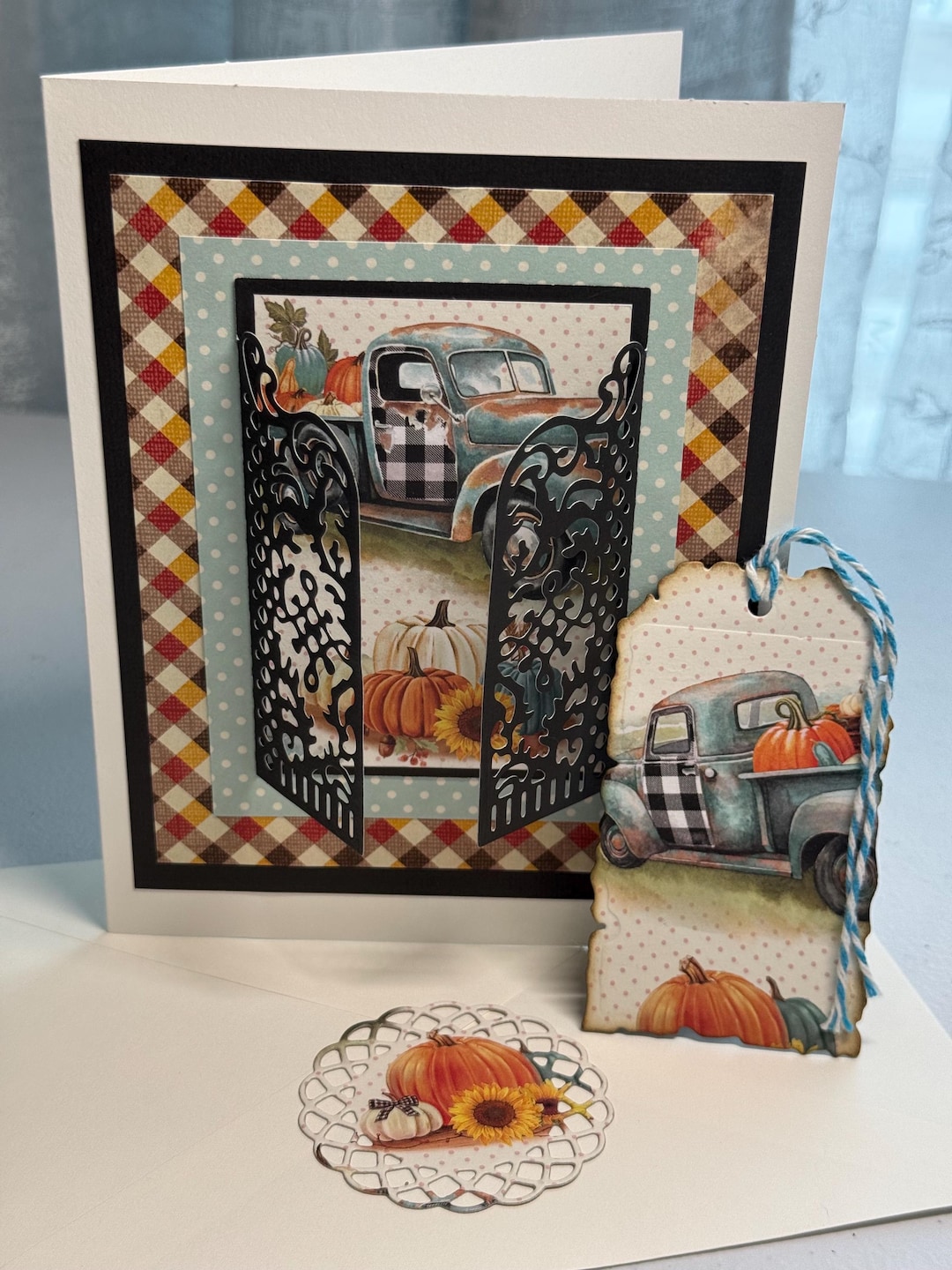 Handmade Fall Greeting Card With Truck, Pumpkins and Bookmark - Etsy