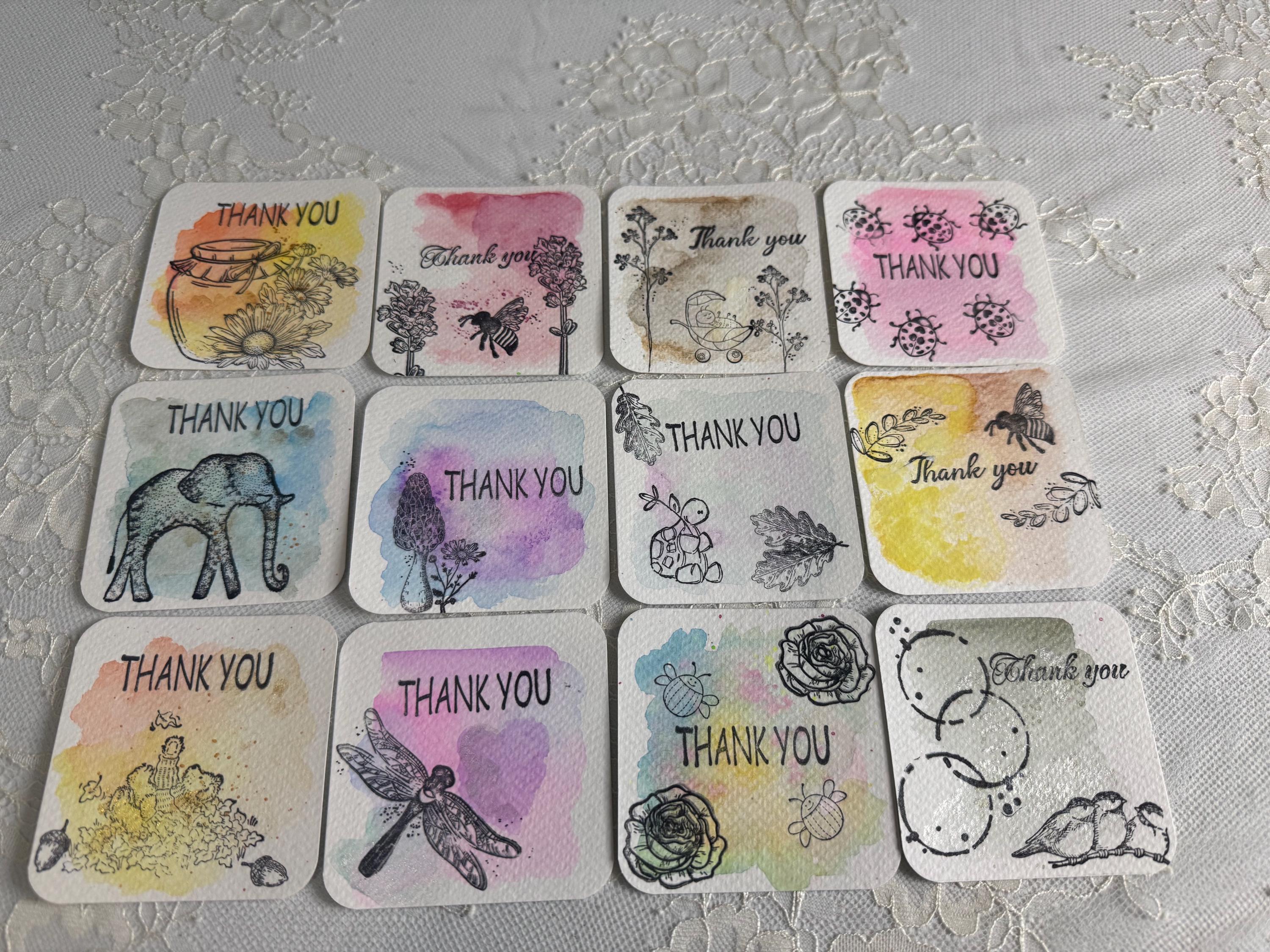 Watercolor Thank You Cards, Handmade Mini Note Cards (set of 12) - Etsy