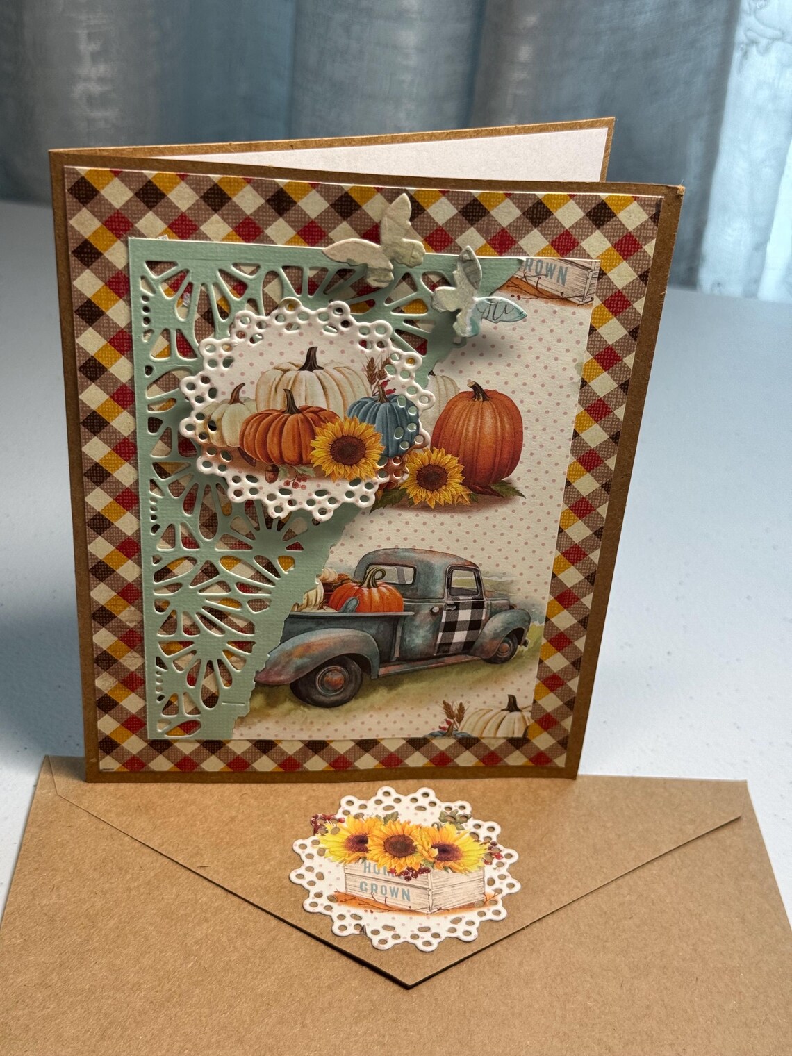 Handmade Fall Greeting Card With Truck, Pumpkins and Bookmark - Etsy