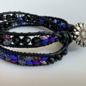 Double Wrap Bracelet/ Beaded Leather Bracelet/ SuperDuo Leather Bracelet for woman