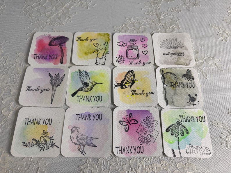 Watercolor Thank You Cards, Handmade Mini Note Cards (set of 12) - Etsy
