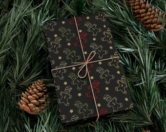 Colorful Gingerbread Man Retro Christmas Gift Wrap Papers, Fun Retro Holiday Wrapping Paper