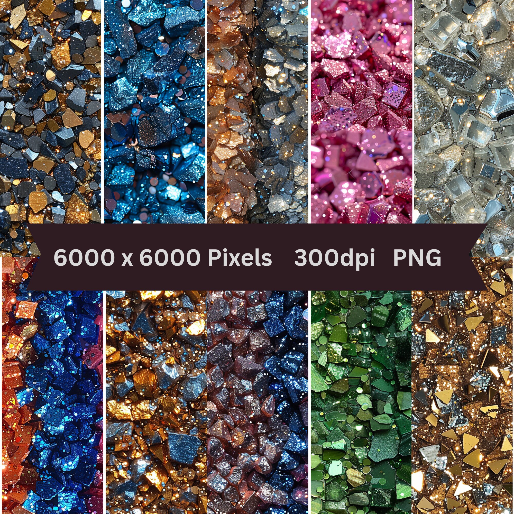 Paper Rocks Colored Glittery Crushed Rocks Digital Paper, 300dpi PNG, Commercial Use ...
