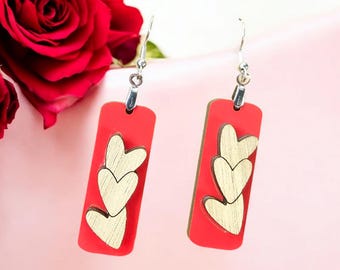 Hearts on rectangle earrings