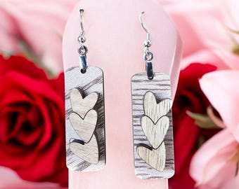 Hearts on rectangle earrings