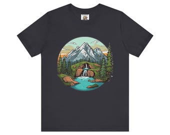 Malerisches Natur T-Shirt mit Bäumen und Bergen | T-Shirt