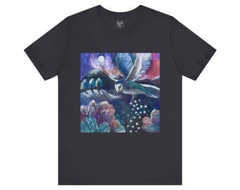 Mystisches Aquarell Galaxie Eule T-Shirt | Nachthimmel Mond Sterne T-Shirt