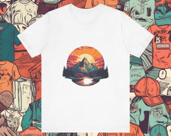 Berg Sonnenuntergang T-Shirt: Natur Abenteuer Grafik T-Shirt