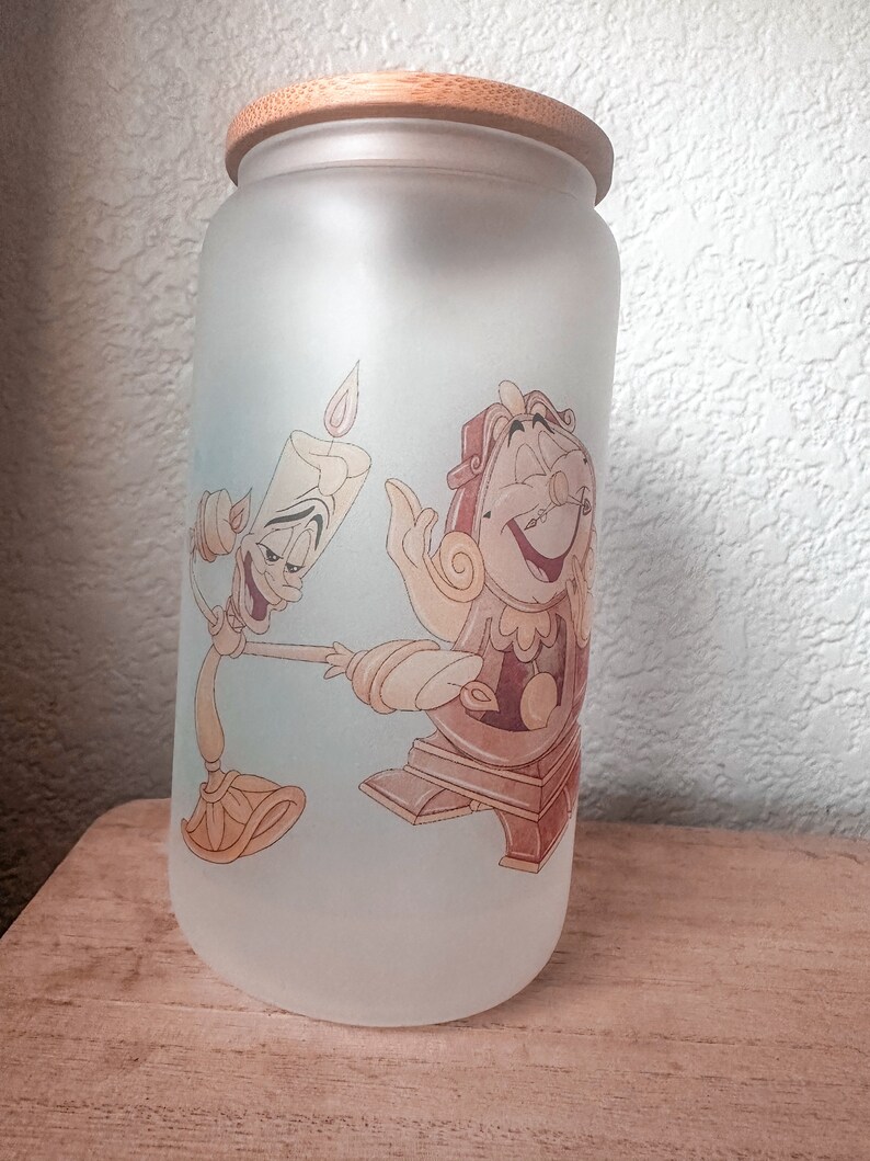 Belle en het beest matglazen blikjes Disney-cadeau IJskoffie matglazen blikje Belle Koffie Belle glazen beker afbeelding 3