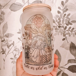 Beauty and the Beast Stained Glass Style Drinking Can | Tale as Old As Time Glass Can | Beauty and the Beast Cup | Iced Coffee Glass Can