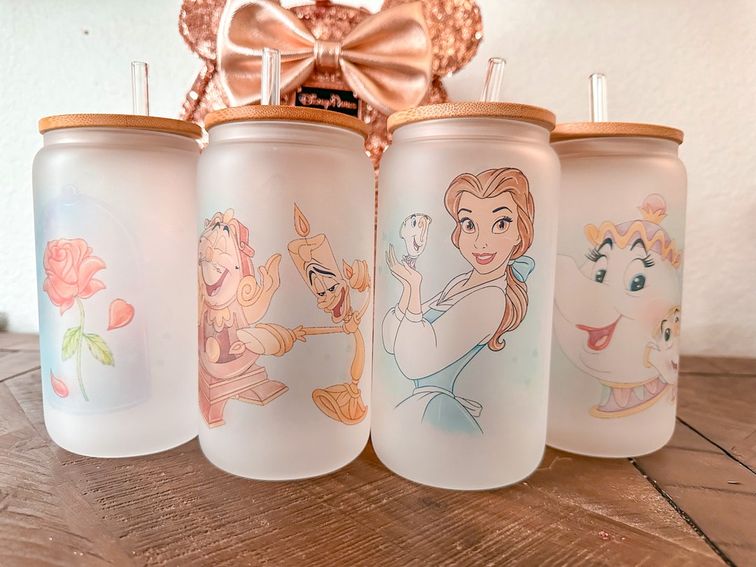 Beauty and the Beast Glass Cans Disney Gift Iced Coffee Frosted Glass