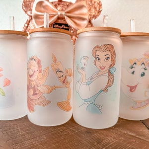 Beauty and the Beast Frosted Glass Cans | Disney Gift | Iced Coffee Frosted Glass Can | Belle Coffee | Belle Glass Cup