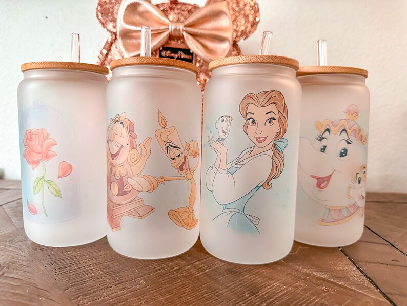 Beauty and the Beast Glass Cans