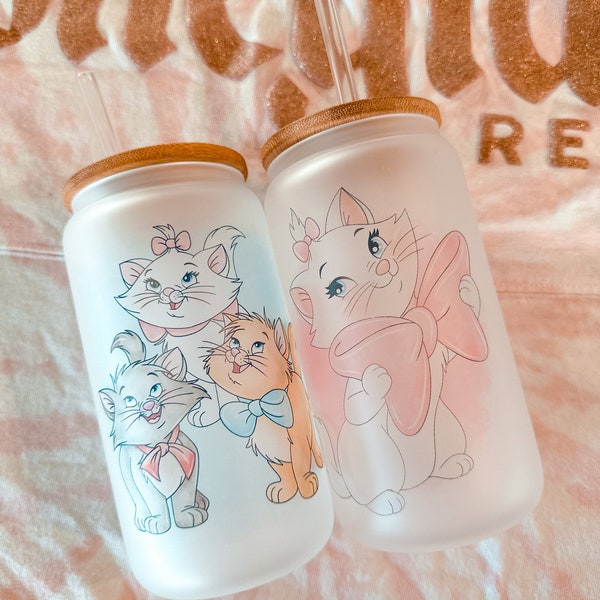 Aristocats Inspired Frosted Glass Can | Coffee Can | Iced Coffee Cup | Disney Inspired Frosted Glass Can