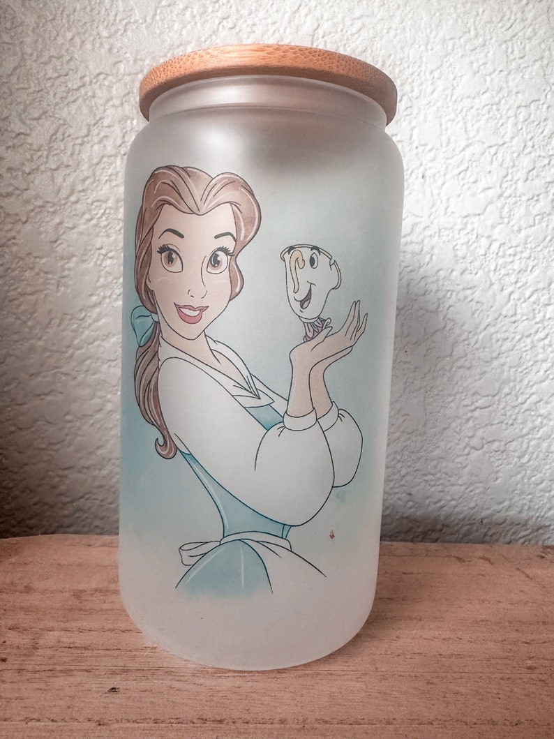 Belle en het beest matglazen blikjes Disney-cadeau IJskoffie matglazen blikje Belle Koffie Belle glazen beker afbeelding 2
