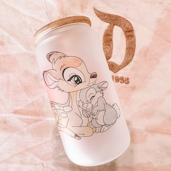 Bambi Frosted Glass can | Bambi and Thumper Glass Can | Bambi Coffee Cup | Bambi Cup | Bambi themed gift | Iced Coffee Glass Can