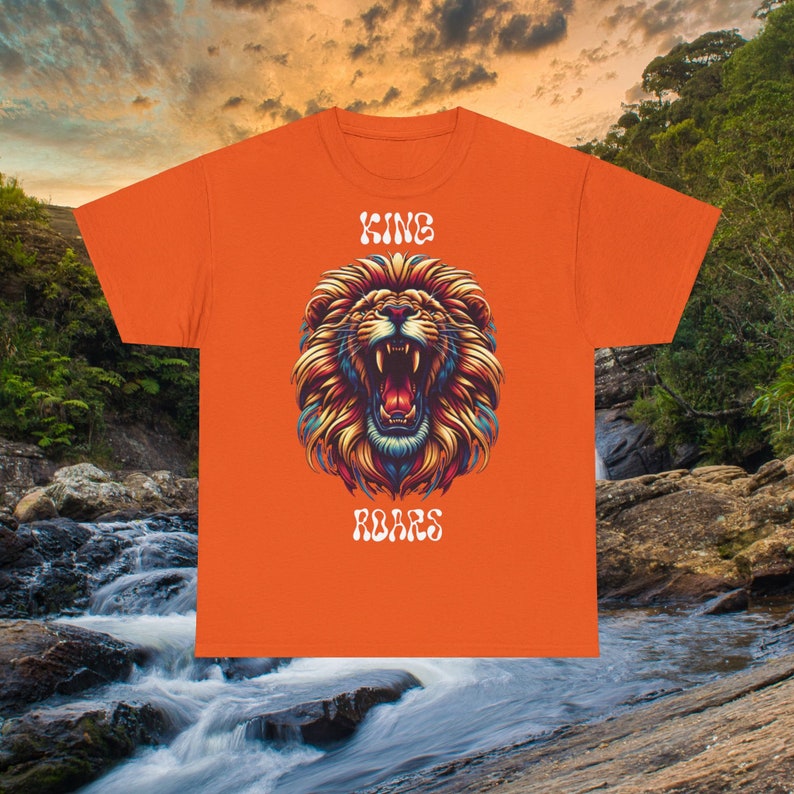 Roaring Lion Unisex Tee, Colorful Wildlife Illustration Shirt, Fierce