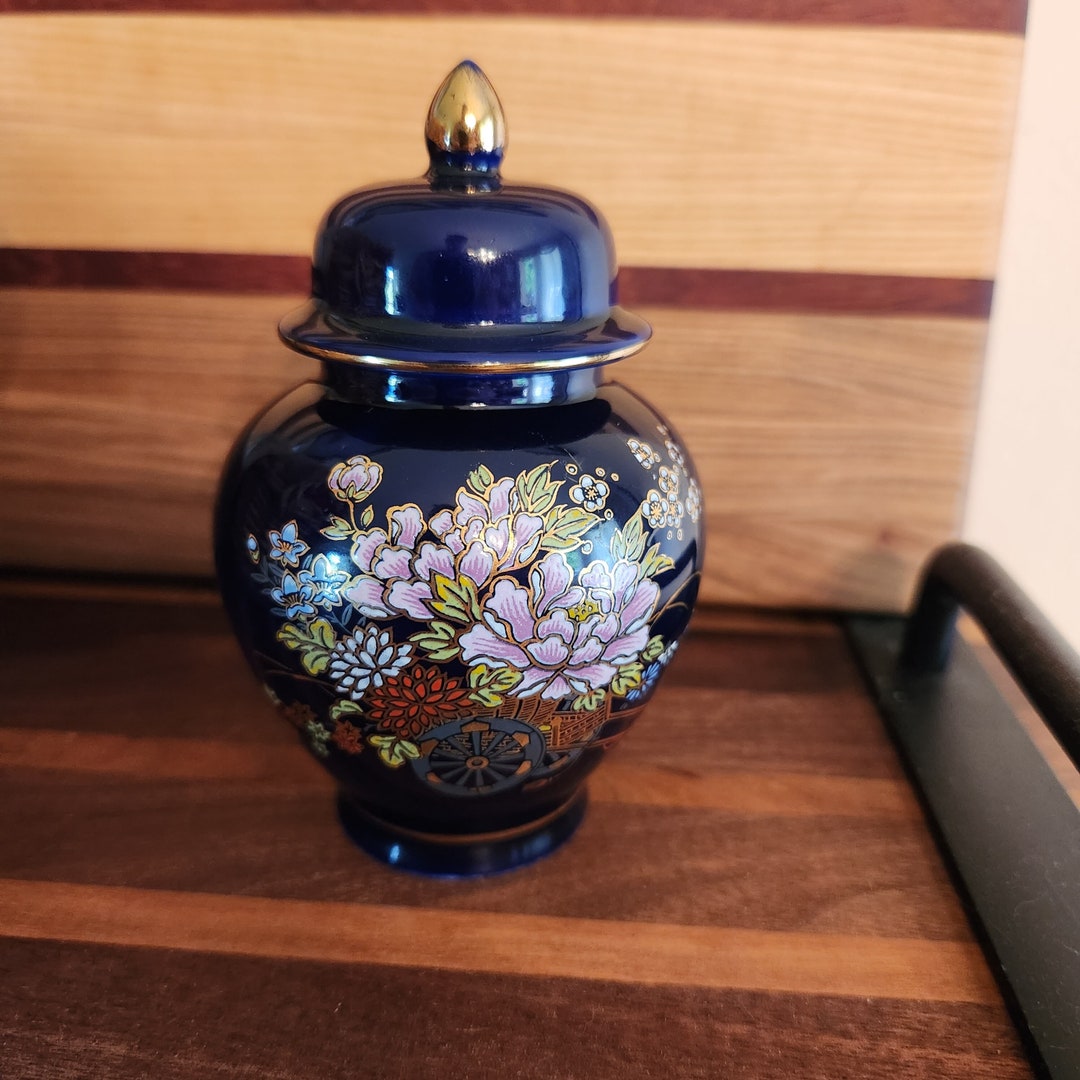 Vintage Kutani Ginger Jar With Lid Cobolt Blue Floral Etsy