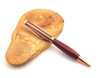 Handmade Padauk and Birch Wood Pen - Lathe turned Spectraply red, brown and natural
