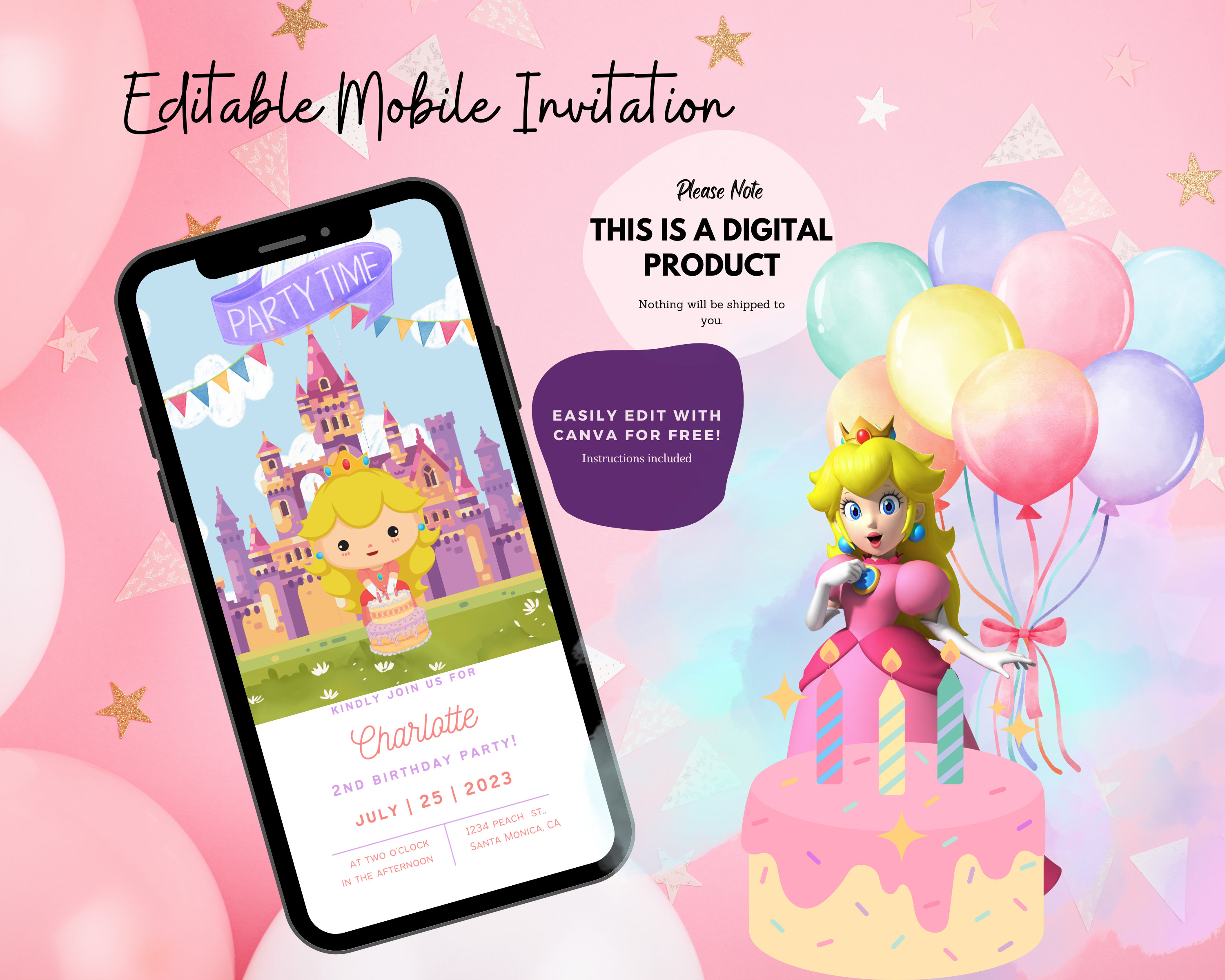 Princess Peach Template Princess Birthday Princess Digital Template Princess Peach Template Princess Birthday Princess Digital Template
