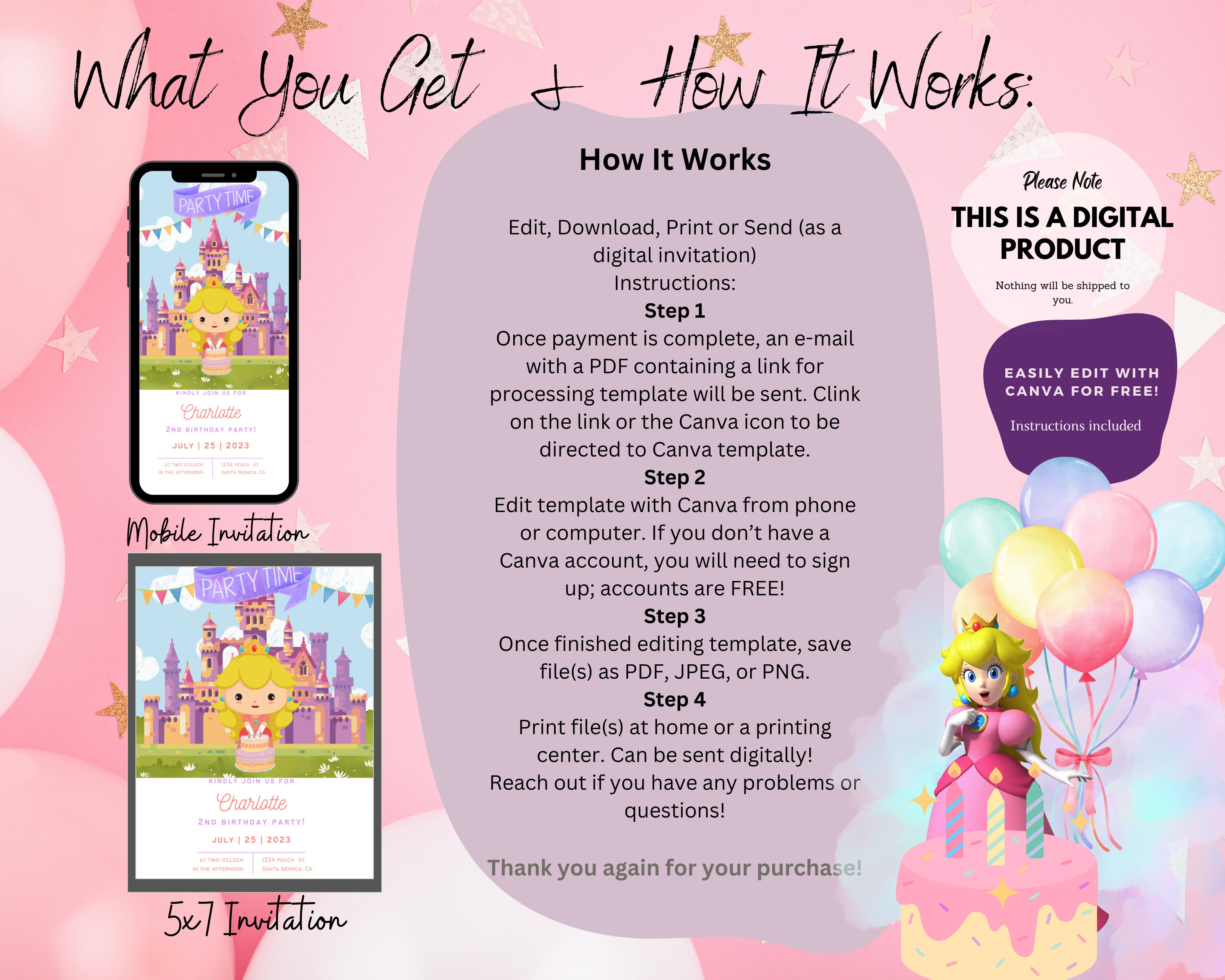 Princess Peach Template Princess Birthday Princess Digital Template Princess Peach Template Princess Birthday Princess Digital Template