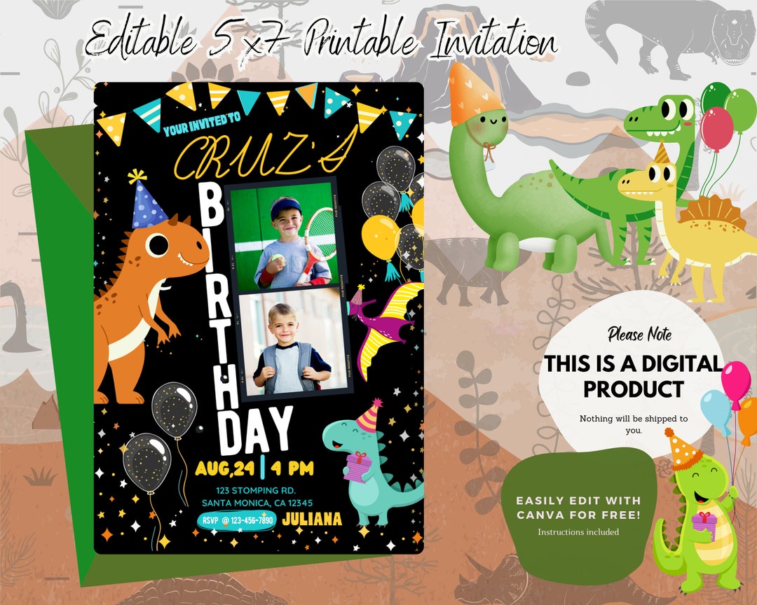 Dinosaur Party Invitation, Party Invitation Template, Boys Party
