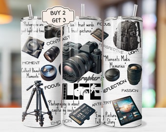 Photographer Tumbler - 20oz Tumbler Wrap, Photographer&#39;s Life Printable PNG, Photographer Sublimation, Profession Tumbler