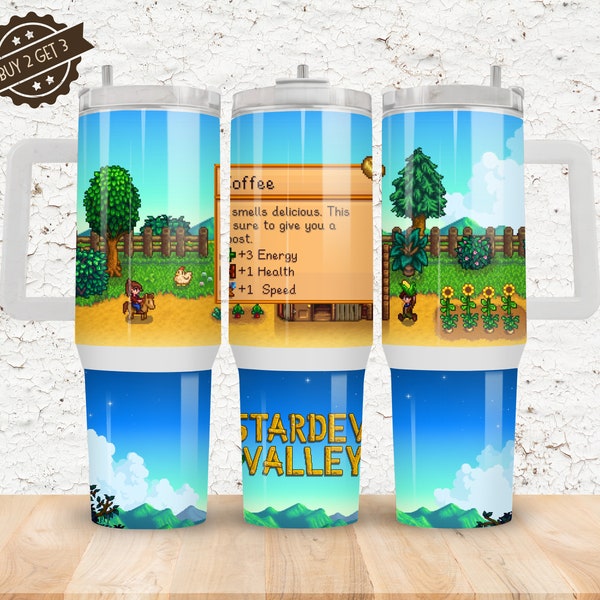 Stardew Valley Tumbler,  40oz Tumbler Wrap, Stardew Valley Gift, Pelican Town, Junimo, Coffee Tumbler Wrap, Pixel Art Tumbler, Gamer Tumbler